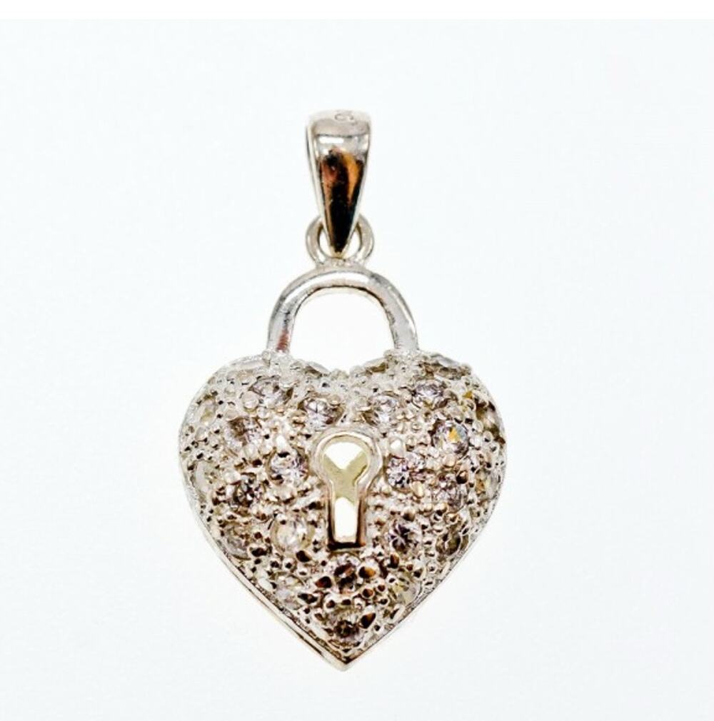 925 Sterling Silver CZ Heart Lock Pendant